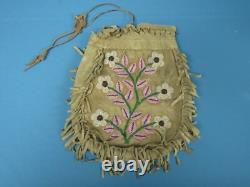 Native American Plains Indian Medicine Bag Leather Fringe Beaded on Both Sides