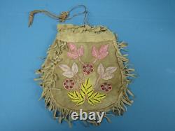 Native American Plains Indian Medicine Bag Leather Fringe Beaded on Both Sides