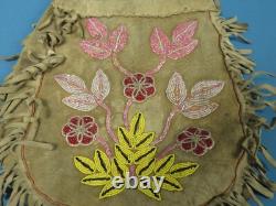 Native American Plains Indian Medicine Bag Leather Fringe Beaded on Both Sides