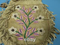 Native American Plains Indian Medicine Bag Leather Fringe Beaded on Both Sides