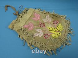 Native American Plains Indian Medicine Bag Leather Fringe Beaded on Both Sides