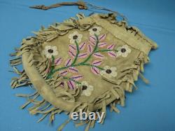 Native American Plains Indian Medicine Bag Leather Fringe Beaded on Both Sides