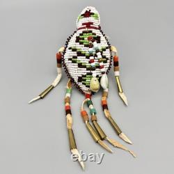 Native American Plains Indian Trade Bead Leather Umbilical Lizard Fetish Amulet