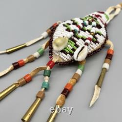 Native American Plains Indian Trade Bead Leather Umbilical Lizard Fetish Amulet