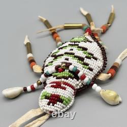 Native American Plains Indian Trade Bead Leather Umbilical Lizard Fetish Amulet
