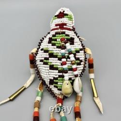 Native American Plains Indian Trade Bead Leather Umbilical Lizard Fetish Amulet