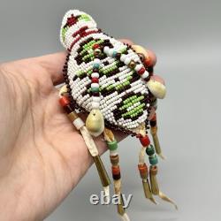Native American Plains Indian Trade Bead Leather Umbilical Lizard Fetish Amulet