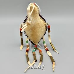 Native American Plains Indian Trade Bead Leather Umbilical Lizard Fetish Amulet