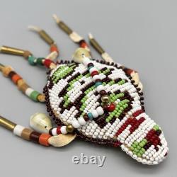 Native American Plains Indian Trade Bead Leather Umbilical Lizard Fetish Amulet
