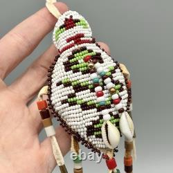 Native American Plains Indian Trade Bead Leather Umbilical Lizard Fetish Amulet