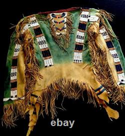 Native American Powwow War Shirt Fringe Beaded Indigenous Tribal Beadwork NL136