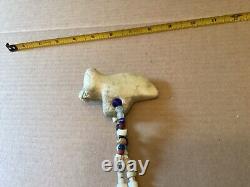 Native American Quartz Bear effigy withtrade bead necklace rare