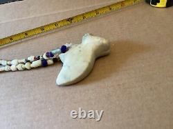 Native American Quartz Bear effigy withtrade bead necklace rare