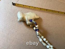 Native American Quartz Bear effigy withtrade bead necklace rare