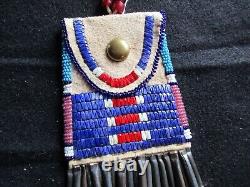 Native American Quilled Leather Medicine Bag, Beaded Tobacco Pouch Sd-042307312