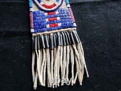 Native American Quilled Leather Medicine Bag, Beaded Tobacco Pouch Sd-042307312
