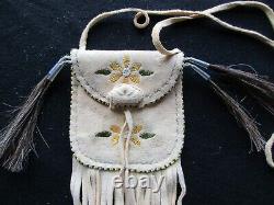 Native American Quilled Leather Medicine Bag, Beaded Tobacco Pouch Sd-102206166