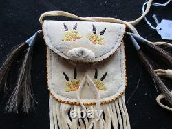 Native American Quilled Leather Medicine Bag, Beaded Tobacco Pouch Sd-102206167