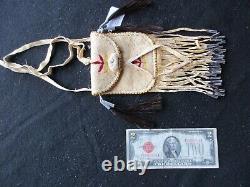 Native American Quilled Leather Medicine Bag, Beaded Tobacco Pouch Sd-102206168