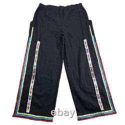 Native American Ribbon Pants Wide Leg Black Powwow Regalia 36X31 Hand-Beaded