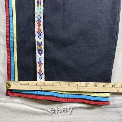 Native American Ribbon Pants Wide Leg Black Powwow Regalia 36X31 Hand-Beaded