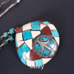 Native American Santo Domingo Pueblo Turquoise kewa Shell Necklace pendant 18