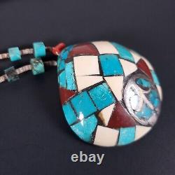 Native American Santo Domingo Pueblo Turquoise kewa Shell Necklace pendant 18