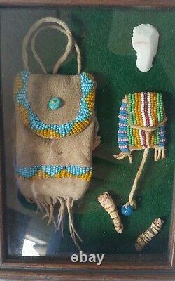 Native American Seed Bead Medicine Pouch with Thumb Scraper and Arrowhead