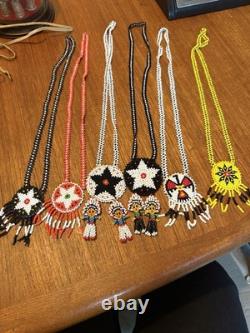 Native American Seed Beaded Necklace Medallion Vintage Star Dream Catcher Lot 6
