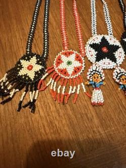 Native American Seed Beaded Necklace Medallion Vintage Star Dream Catcher Lot 6