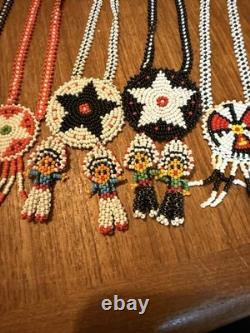 Native American Seed Beaded Necklace Medallion Vintage Star Dream Catcher Lot 6