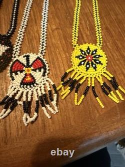 Native American Seed Beaded Necklace Medallion Vintage Star Dream Catcher Lot 6
