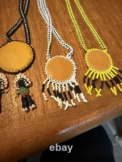 Native American Seed Beaded Necklace Medallion Vintage Star Dream Catcher Lot 6