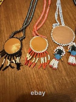 Native American Seed Beaded Necklace Medallion Vintage Star Dream Catcher Lot 6