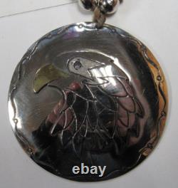 Native American Seminole Handmade Eagle Medallion Blue Beaded Necklace C Johnson