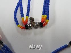 Native American Seminole Handmade Eagle Medallion Blue Beaded Necklace C Johnson