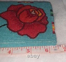 Native American Shoshone FLORAL TWO SIDED Beaded ROSE BUD Check Book Wallet