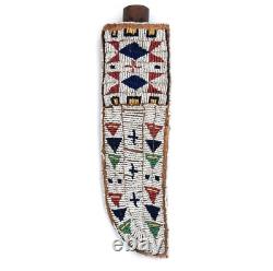 Native American Sioux Beaded Knife Sheath Indian Style Leather Hide Knife Cover
