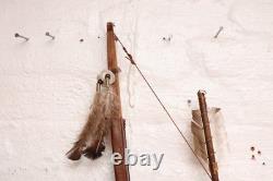 Native American Sioux Bow and Arrows Hanging Beaded Handle, Stone Arrowhead