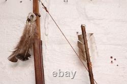 Native American Sioux Bow and Arrows Hanging Beaded Handle, Stone Arrowhead