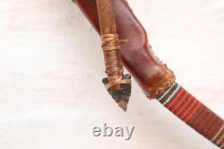 Native American Sioux Bow and Arrows Hanging Beaded Handle, Stone Arrowhead