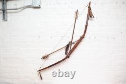 Native American Sioux Bow and Arrows Hanging Beaded Handle, Stone Arrowhead