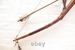Native American Sioux Bow and Arrows Hanging Beaded Handle, Stone Arrowhead