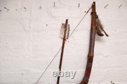 Native American Sioux Bow and Arrows Hanging Beaded Handle, Stone Arrowhead