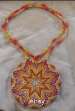 Native American, Sioux, Hand Beaded Medallion Necklace PowWow