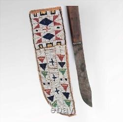 Native American Sioux Indian Knife Cover Beaded Leather Hide Knife Sheath S813