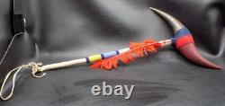 Native American Sioux Indian horn dance wand with beaded handle. Wrapped with l