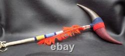 Native American Sioux Indian horn dance wand with beaded handle. Wrapped with l