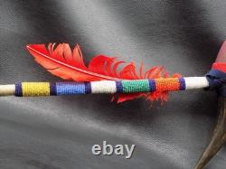 Native American Sioux Indian horn dance wand with beaded handle. Wrapped with l