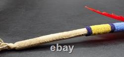 Native American Sioux Indian horn dance wand with beaded handle. Wrapped with l